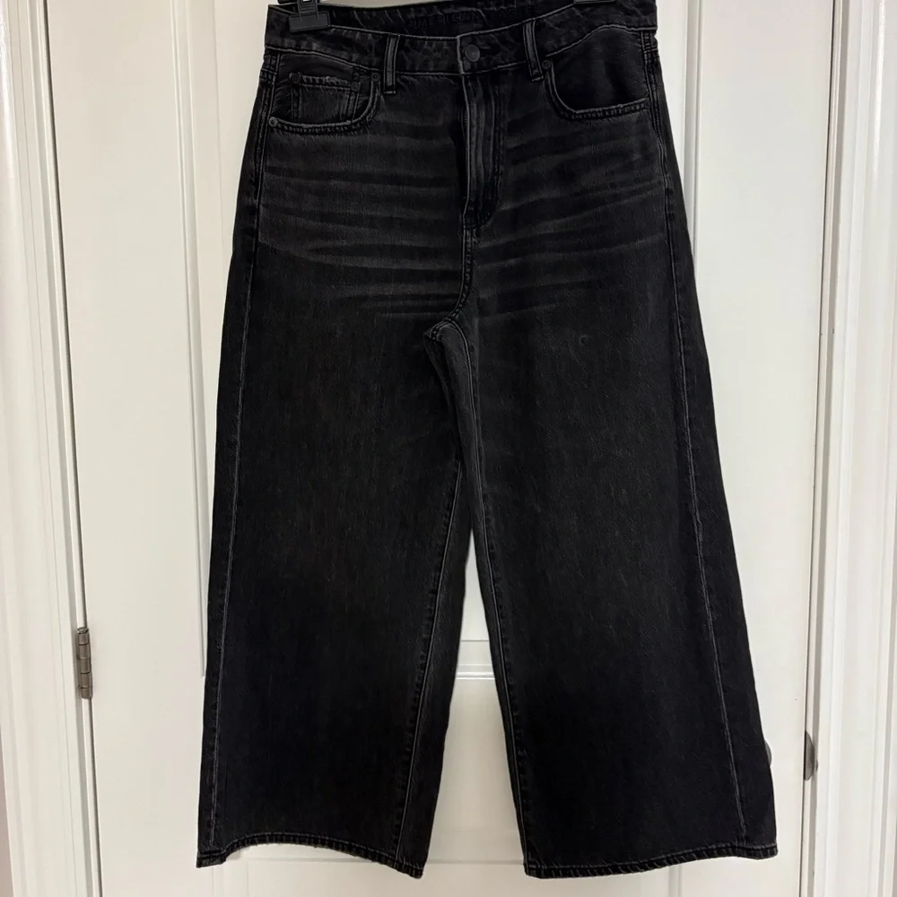 American Eagle Wide Leg Crop Black Jeans - Picture 1 of 6